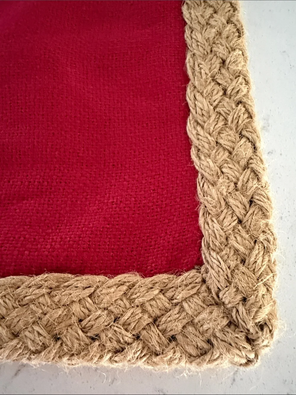 Pottery Barn Red Pillow Cover with Braided Tan Trim